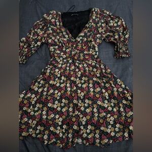Zara Multicolor Floral Puff Sleeve Dress
